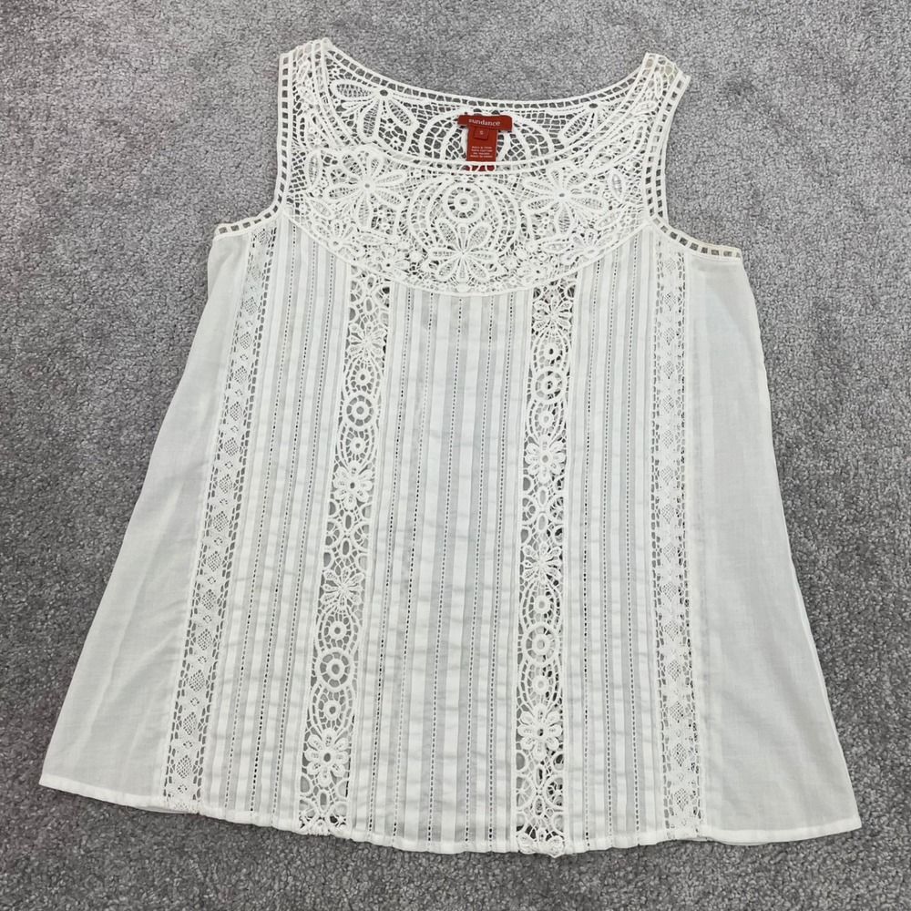 Sundance Top Womens Small Crochet Lace Yoke Boho Cottage Peasant Cotton Blouse